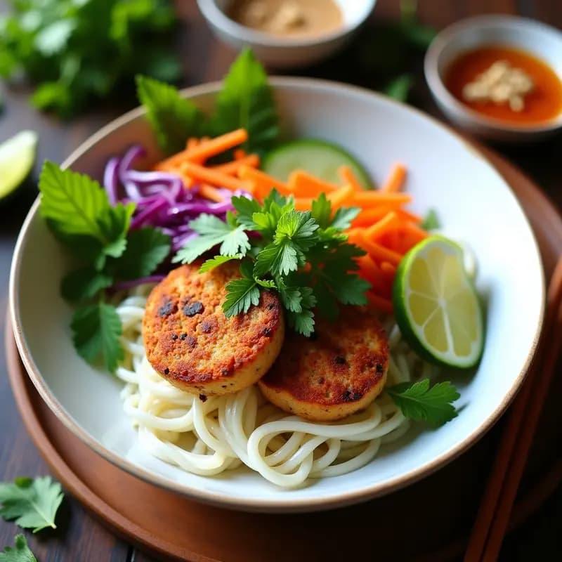 Bun Cha Vietnamita con Hamburguesas de Tempeh: Receta Vegana y Auténtica en Sartén