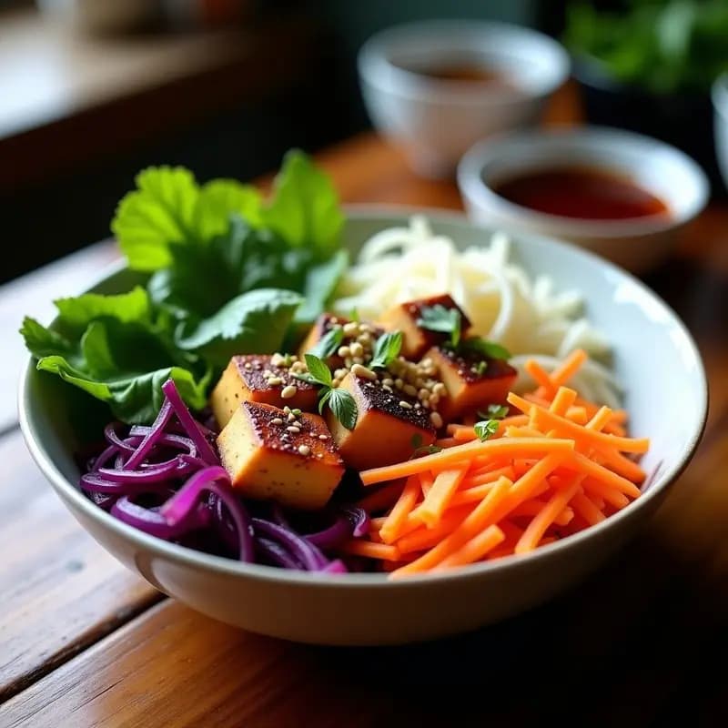 Bun Cha de Tofu Ahumado con Fideos de Arroz: Receta Vegana de Hanoi en 20 Minutos