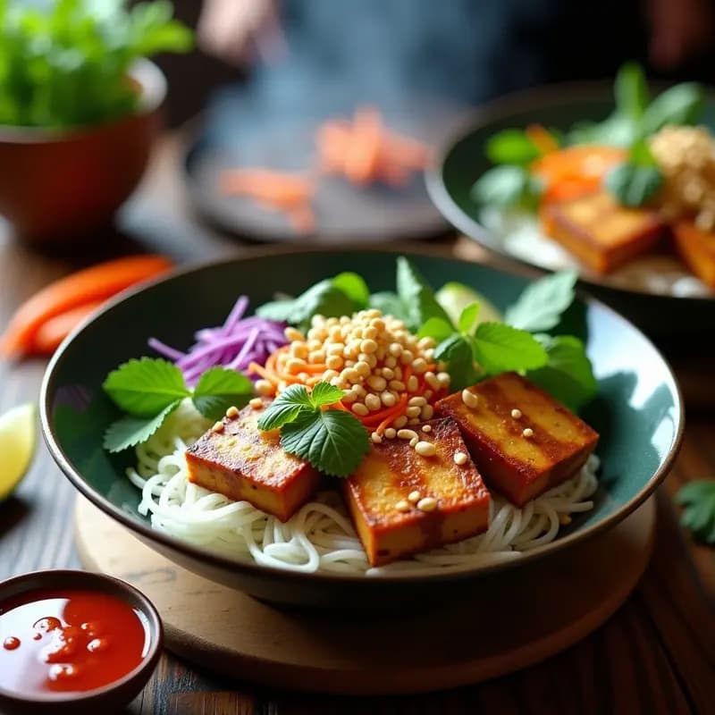 Bun Cha Vietnamita con Tofu Ahumado: Receta canalesa Sin Carne en Barbacoa Portátil