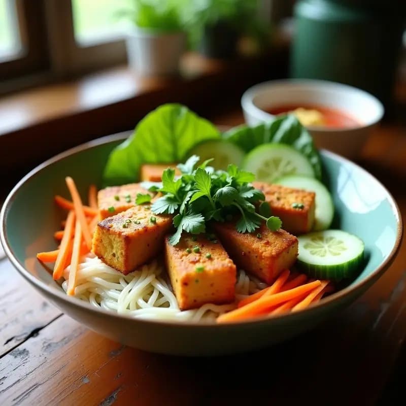 Bun Cha Vietnamita con Tofu y Hierbas Frescas: Receta en Airfryer y Baja en Calorías
