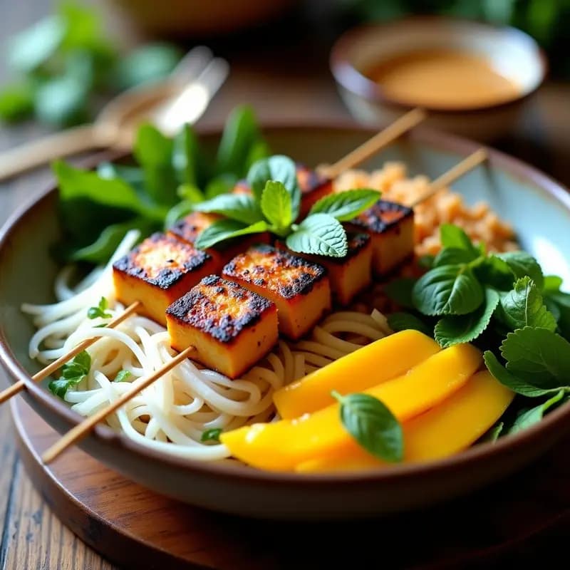Bun Cha de Tofu y Mango: Receta Vietnamita Vegana en Barbacoa Casera