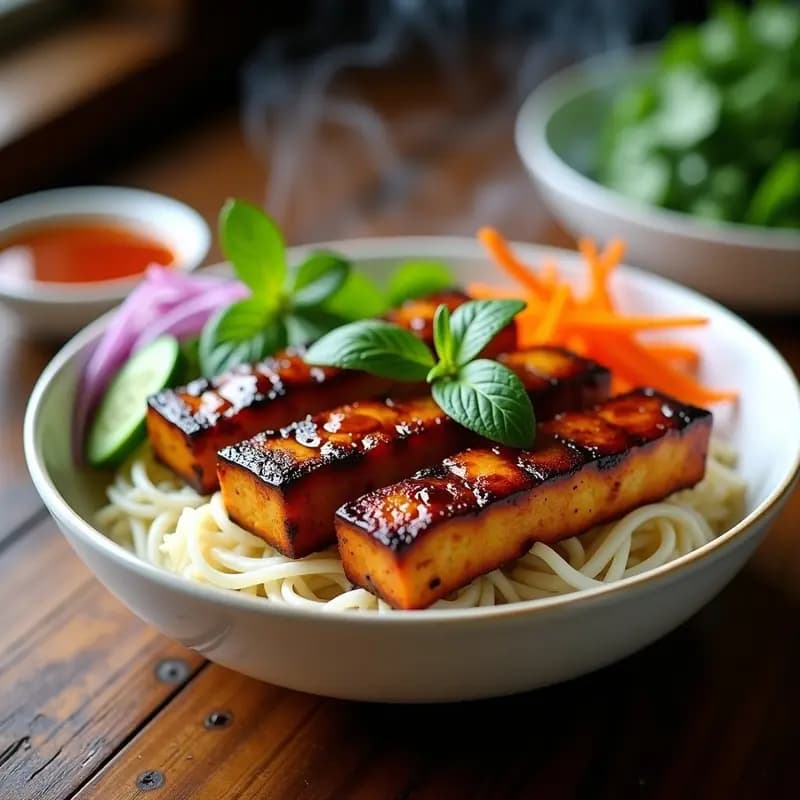 Bun Cha Hanoi con Tofu Marinado: Receta Vietnamita en Barbacoa de Casa
