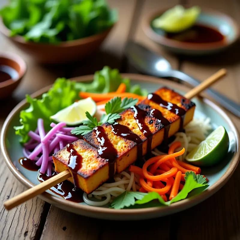 Bun Cha de Tofu Marinado: Receta Vietnamita Vegana y Sin Gluten al Grill