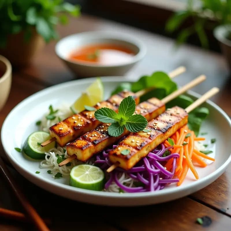 Bun Cha Vietnamita con Tofu Marinado: Receta de Brochetas Veganas a la Parrilla en 20 Minutos