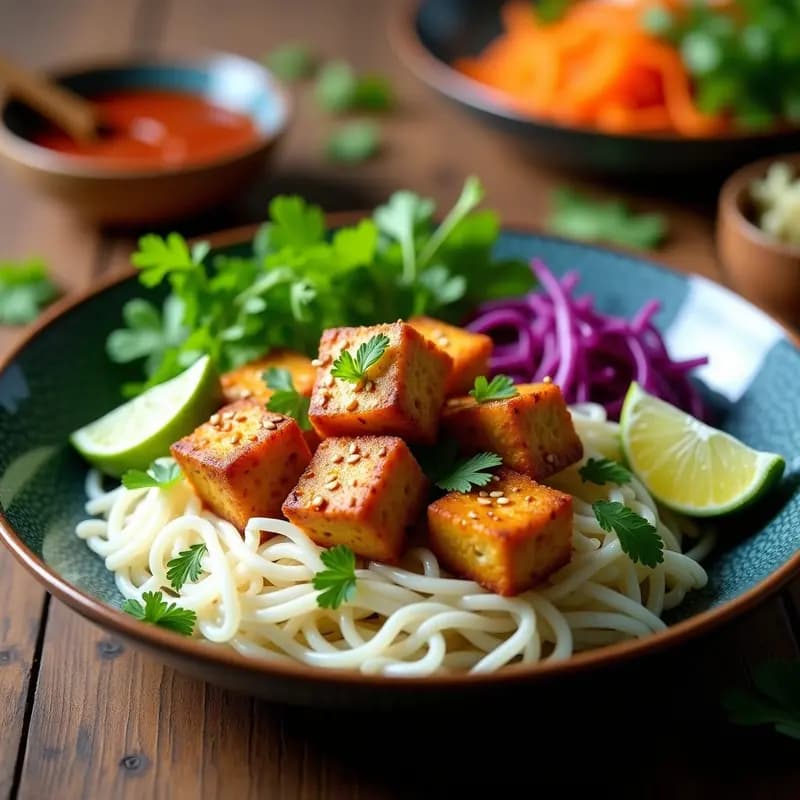 Bun Cha de Tofu y Hierbas: Receta Vietnamita Vegana con Salsa Dulce y Ácida