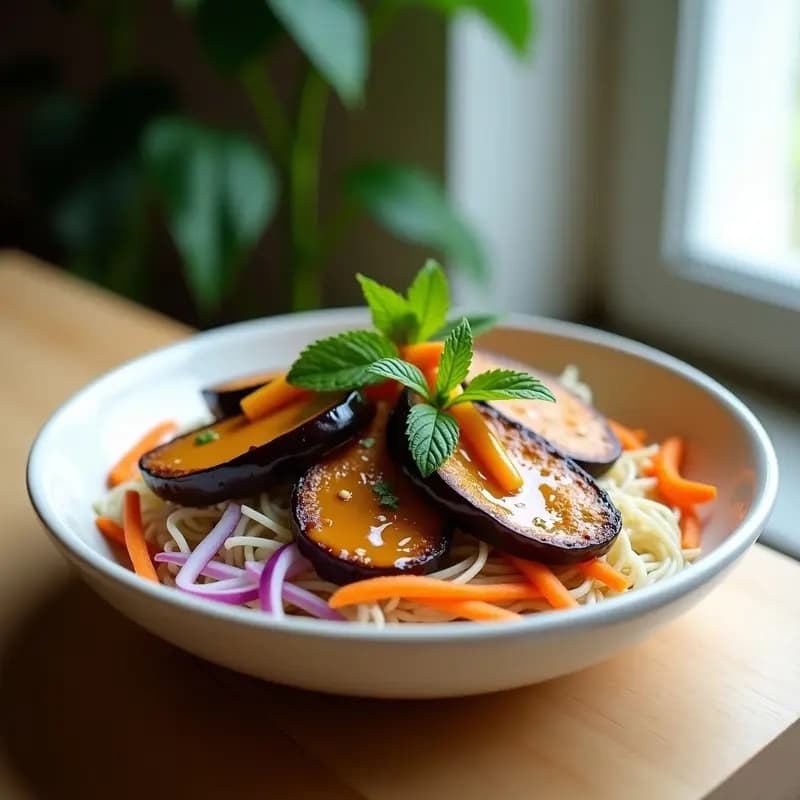 Bun Cha Vegano de Berenjena: Receta Vietnamita con Salsa de Tamarindo y Anacardos