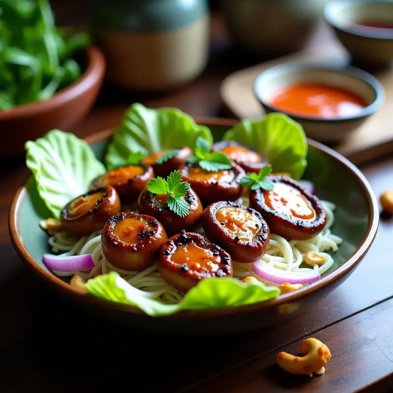 Bun Cha Vietnamita con Brochetas de Setas Shiitake: Receta Vegana y Sin Gluten