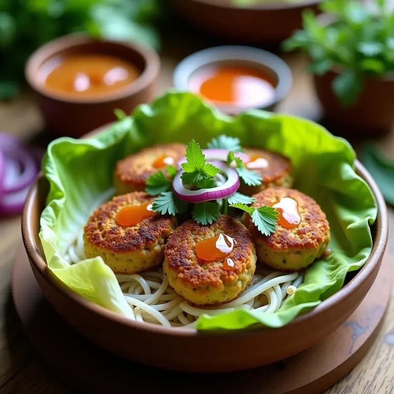 Bun Cha Vegano con Hamburguesas de Champiñones y Hierbas Vietnamitas: Receta en Airfryer