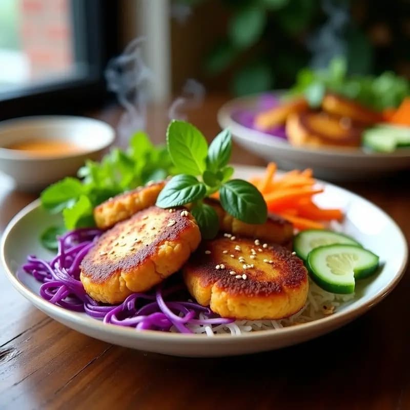 Bun Cha Vegano con Hamburguesas de Jackfruit: Receta Vietnamita en Sartén con Toque Ahumado