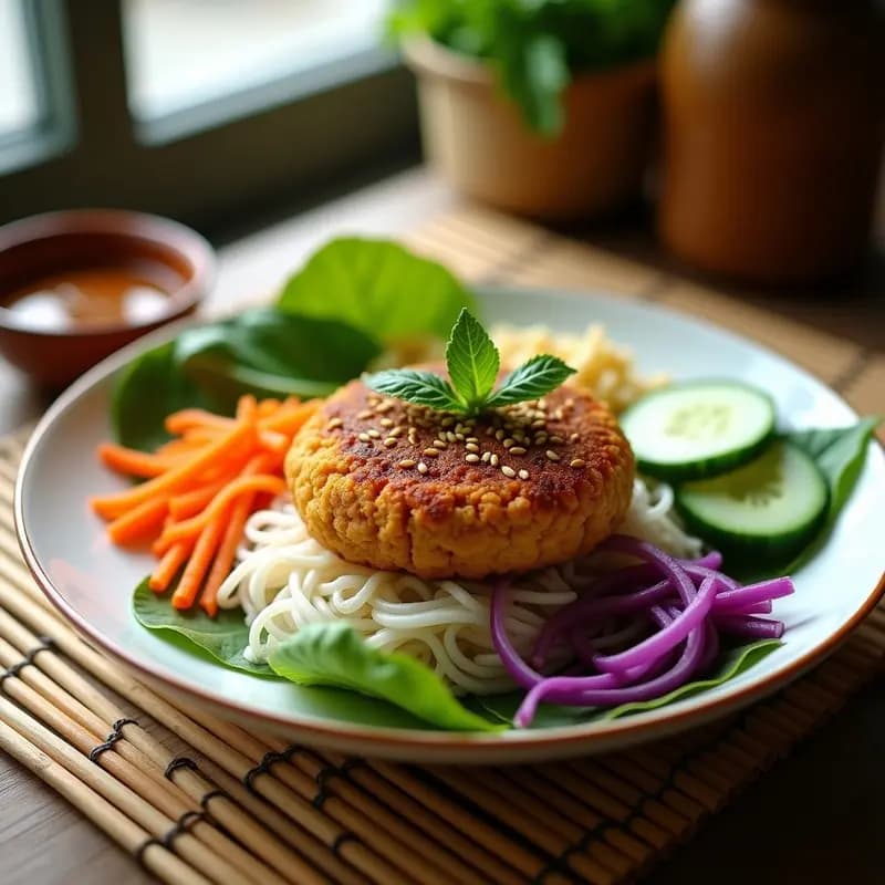 Bún Chả Vegano con Hamburguesa de Jackfruit y Vermicelli de Arroz: Receta Vietnamita Sin Carne