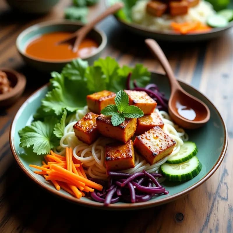 Bun Cha Vegano: Receta Vietnamita con Tofu Marinado y Fideos de Arroz
