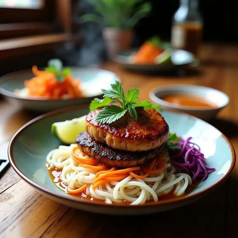 Bún Chả Vieta: Hamburguesa de Cerdo a la Parrilla con Fideos de Arroz