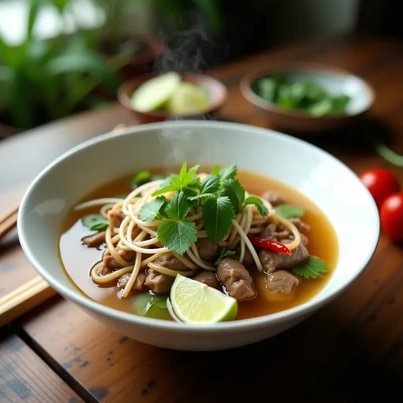 Bun Riap de ternera con hierbas vietnamitas: Receta tradicional en olla exprés