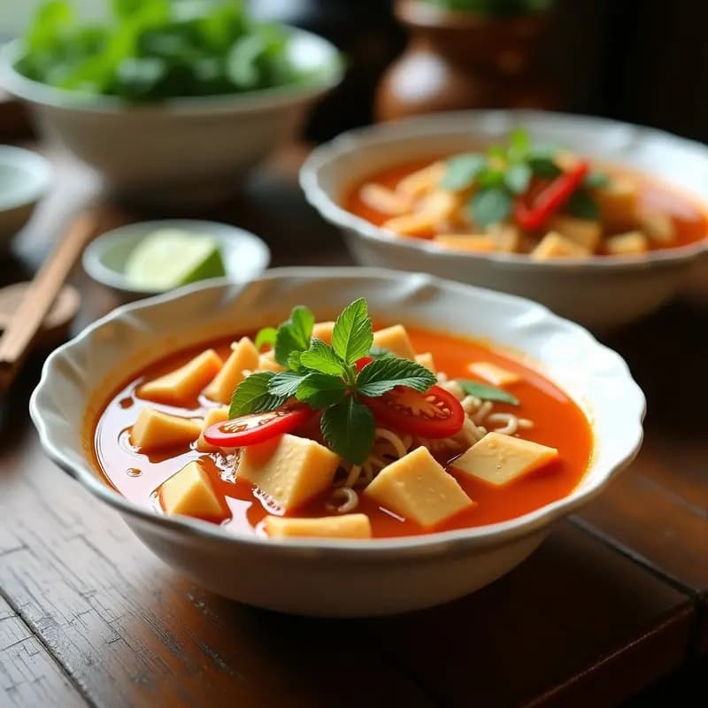 Bun Rieu Cua Vieta: Sopa de Cangrejo y Tomate con Tofu y Hierbas Frescas en Olla Exprés