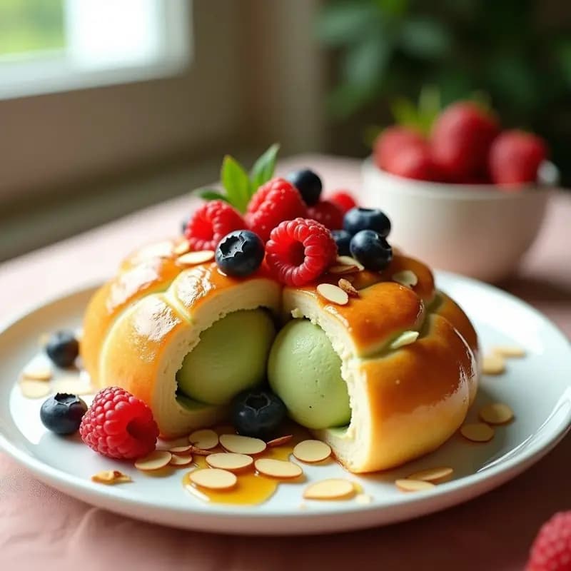 Bun Ripple Coreano con Helado de Matcha y Frutos Rojos: Postre Viral y Fotogénico