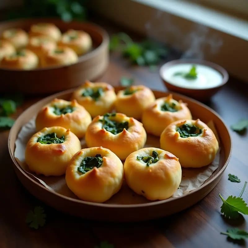 Bunas de Queso y Espinacas: Aperitivo Indio al Vapor con Toque de Ajo
