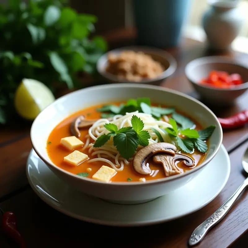 BunBo Hue Vegana: Sopa Vietnamita de Tofu y Vermicelli con Hierbas Frescas
