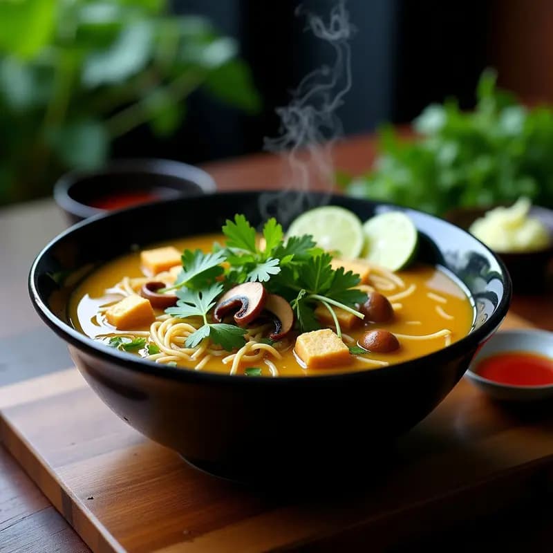 BunBo Hue Vegano: Sopa Vietnamita de Fideos de Arroz con Hongos y Lemongrass