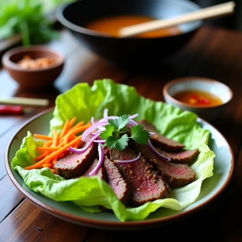 Buncha de Ternera con Hierbas Vientamitas: Receta en Wok con Salsa Nuoc Cham