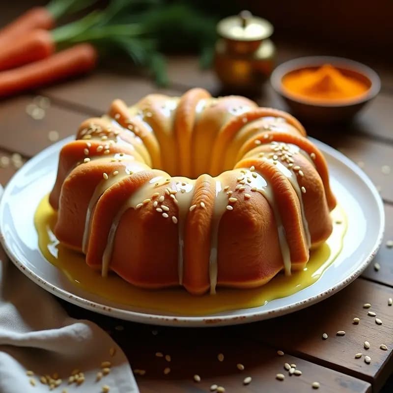 Bundt Cake de Cúrcuma y Zanahoria con Glaseado de Jengibre: Desayuno Indio Sin Azúcar