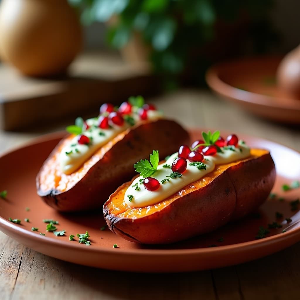 Buniato Asado con Crema de Tahini y Semillas de Granado: Receta Marroquí en Airfryer