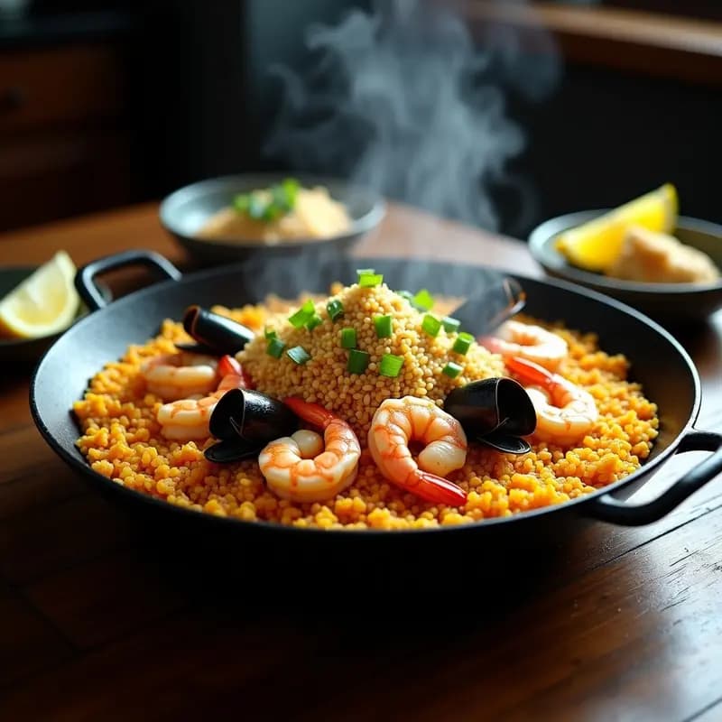 Bunktim Paella de Quinoa y Mariscos: Receta Coreana-Española Fusion
