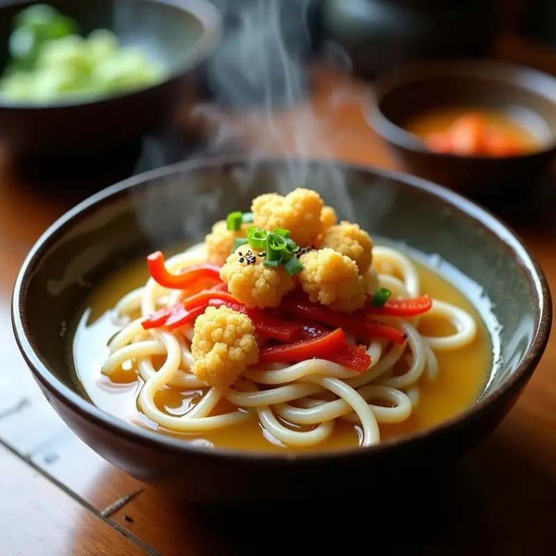 Bunnan de Fideos Udón y Tempura: Receta Japonesa Vegana con Caldo Umami