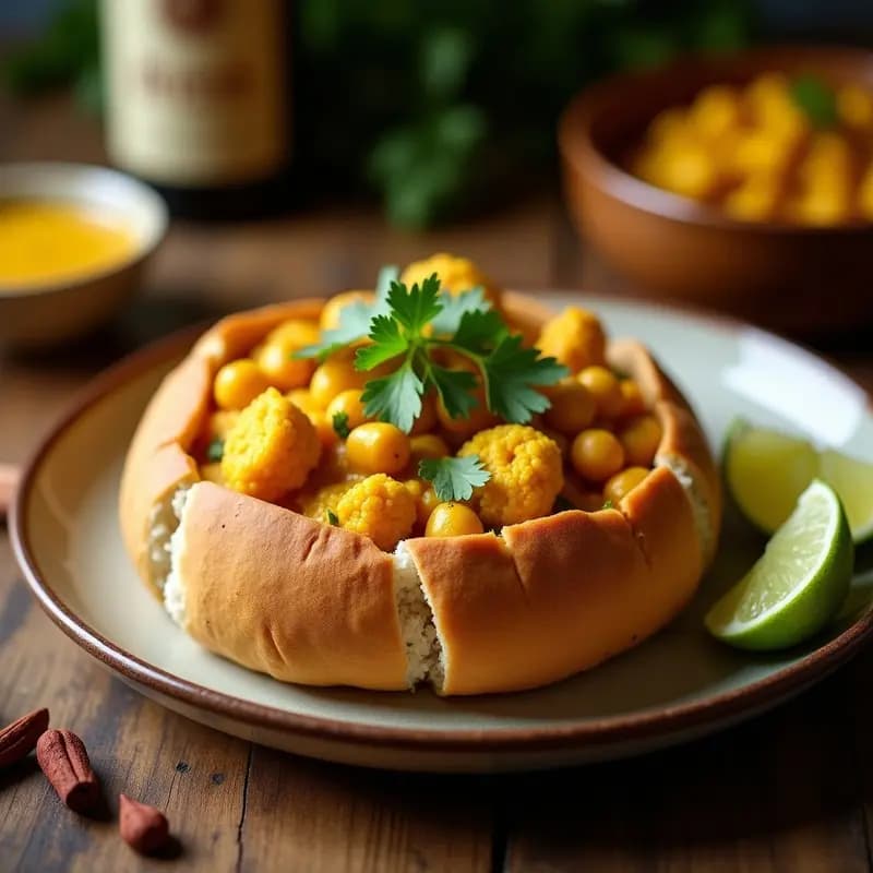 Bunny Chow Sudafricano con Curri de Garbanzos y Coliflor: Receta Vegana en Pan Integral