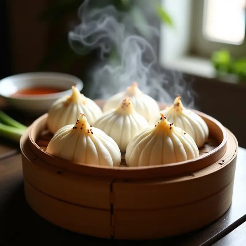 Buns de Cerdo al Vapor con Salsa Hoisin: Receta China en Ollas de Bambú