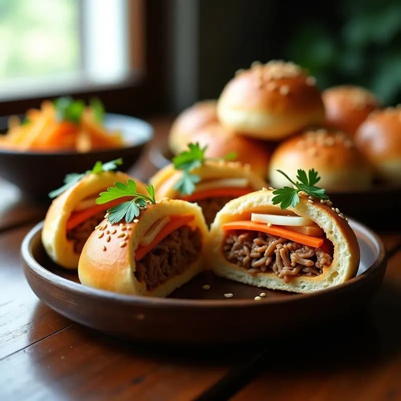 Buns de Cerdo Desmenuzado al Estilo Taipeí: Receta Taiwonesa en Airfryer con Encurtidos