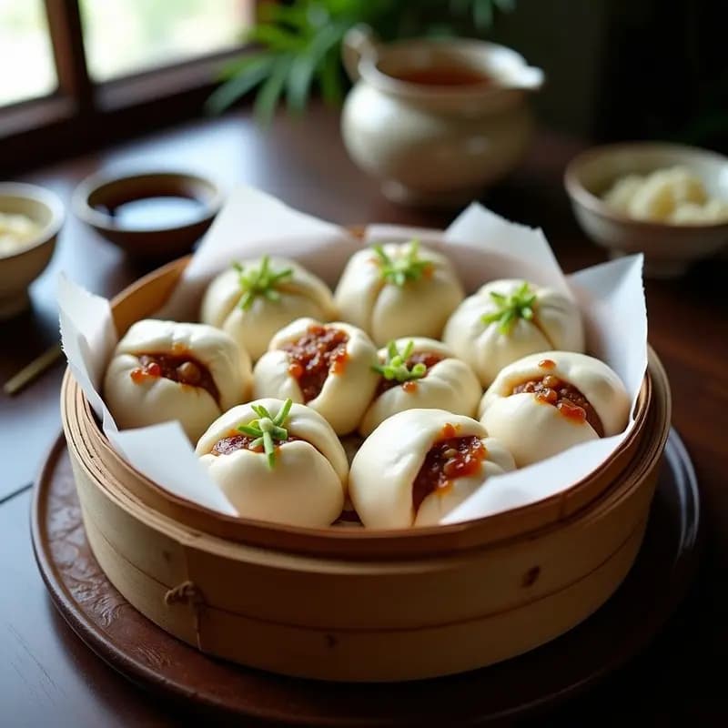 Buns de Cerdo al Vapor con Pan de Manto: Receta China Auténtica