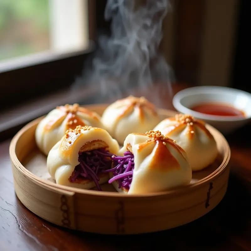 Buns Chinos al Vapor con Pollo Teriyaki y Col Morada: Receta كلمات async en Thermomix