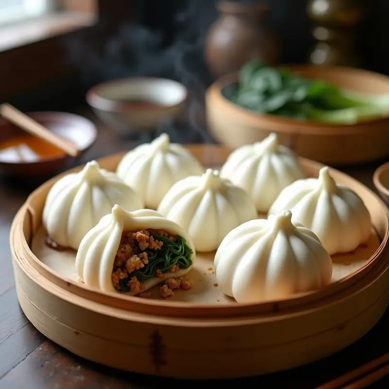 Buns Chinos al Vapor con Relleno de Cerdo y Bok Choy: Receta Tradicional en Olla Rápida