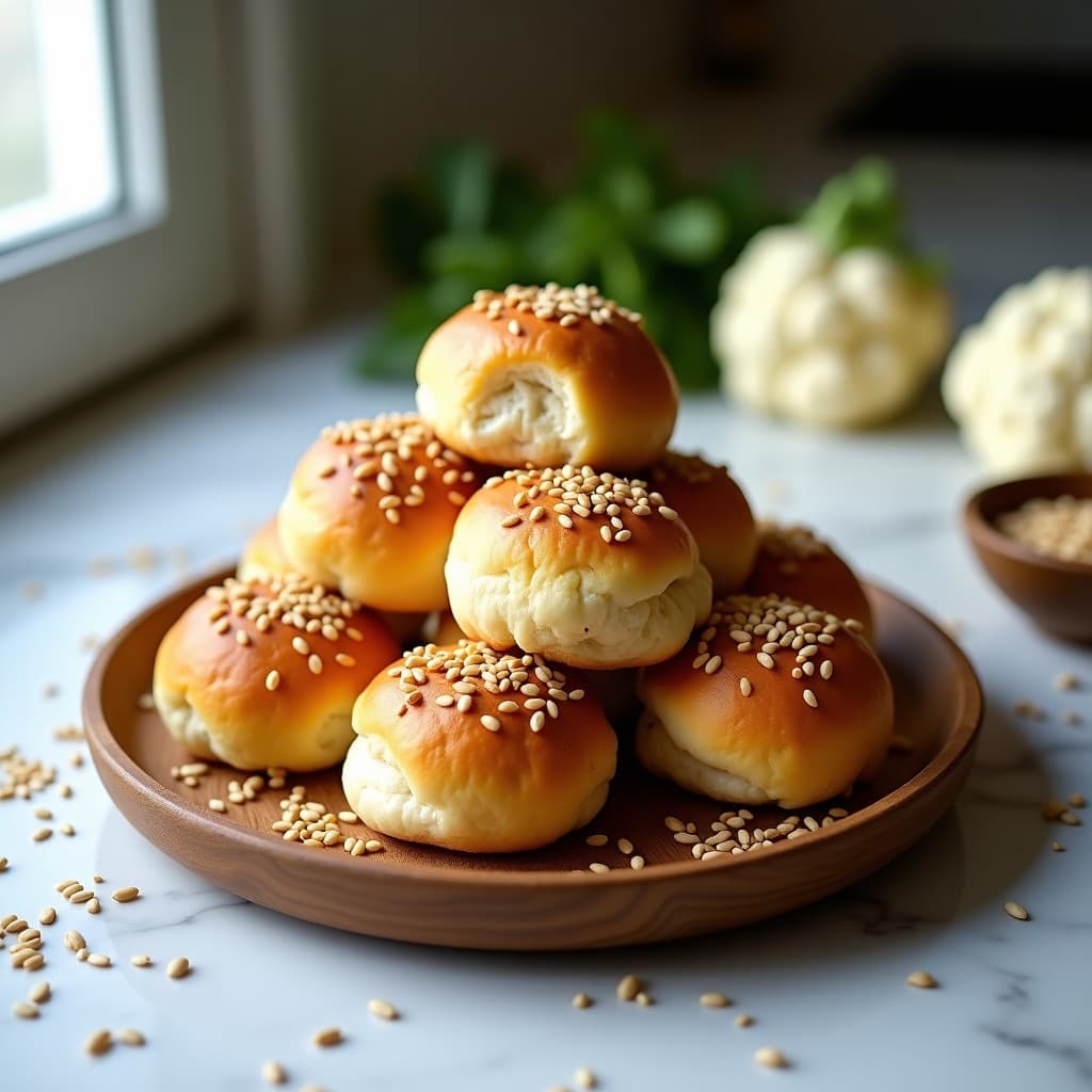 Buns de Coliflor con Sésamo y Semillas de Lino: Pan Keto Sin Horno
