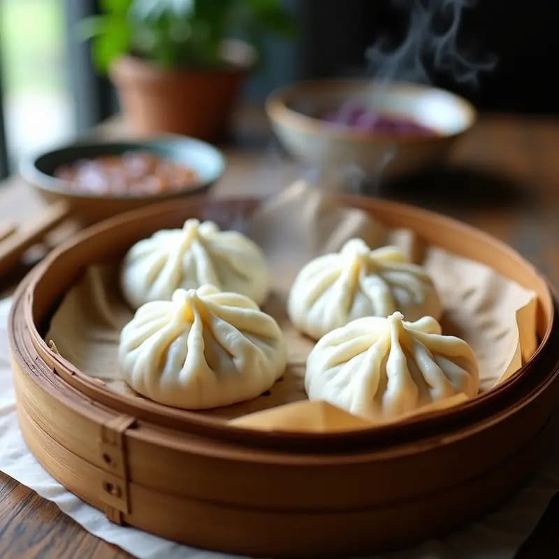 Buns de Vapor con Relleno de Cerdo y Repollo Morado: Dumplings Chinos en 20 Minutos