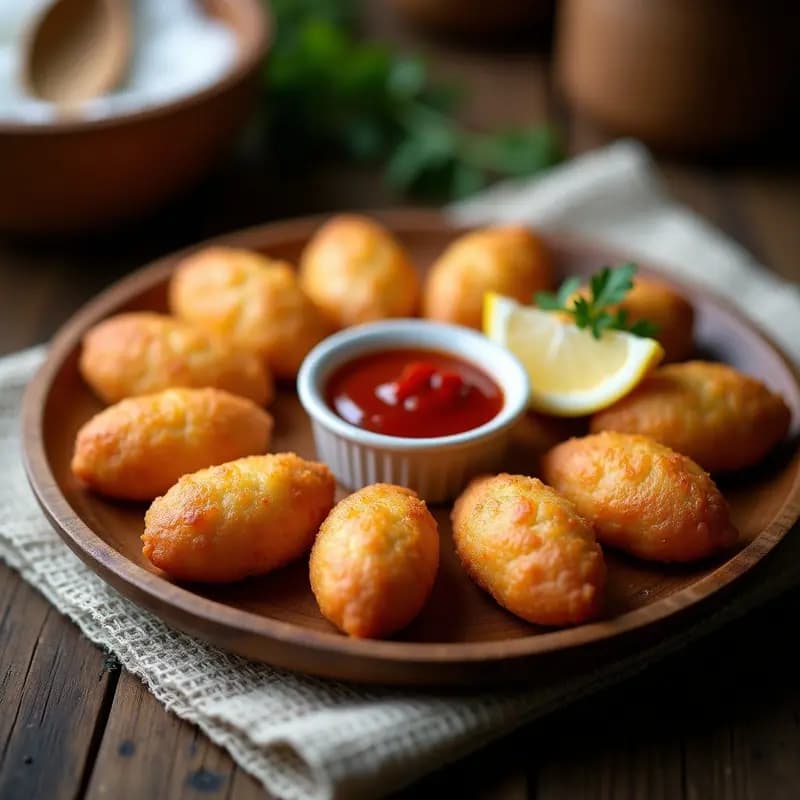 Buñuelos de bacalao con salsa brava: Aperitivo navideño murciano fácil y crujiente