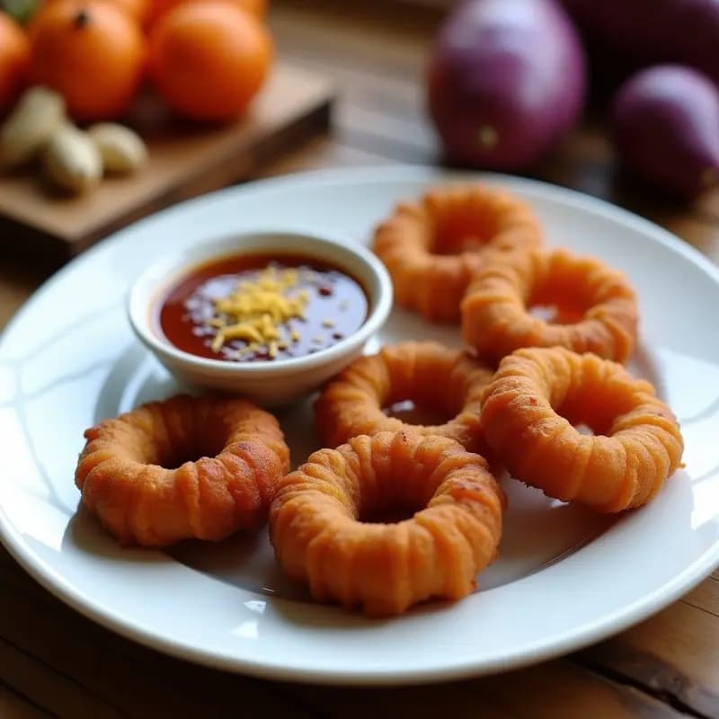 Bunuelos de Camote Morado con Salsa de Tamarindo: Postre Peruano Vegano