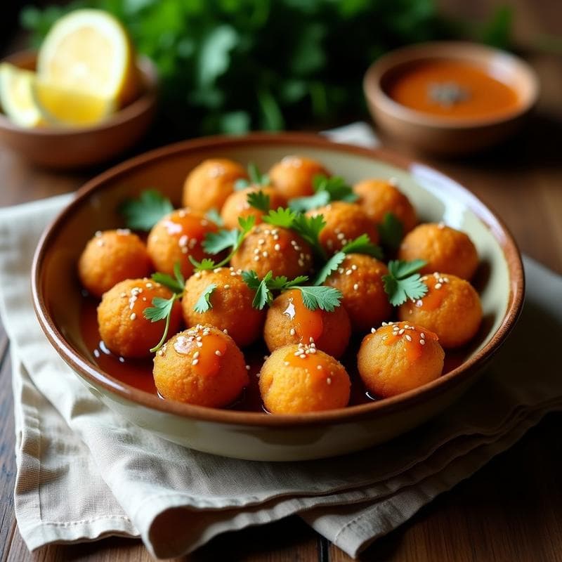 Bowl de Buñuelos de Garbanzo con Salsa de Tamarindo y Cilantro: Entrante Indio Crujiente y Vegano