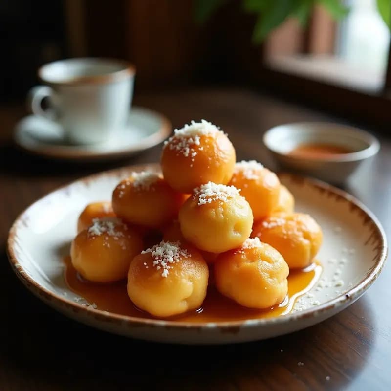 Buñuelos de Viento Colombianos: Postre Tradicional con Miel de Panela y Queso