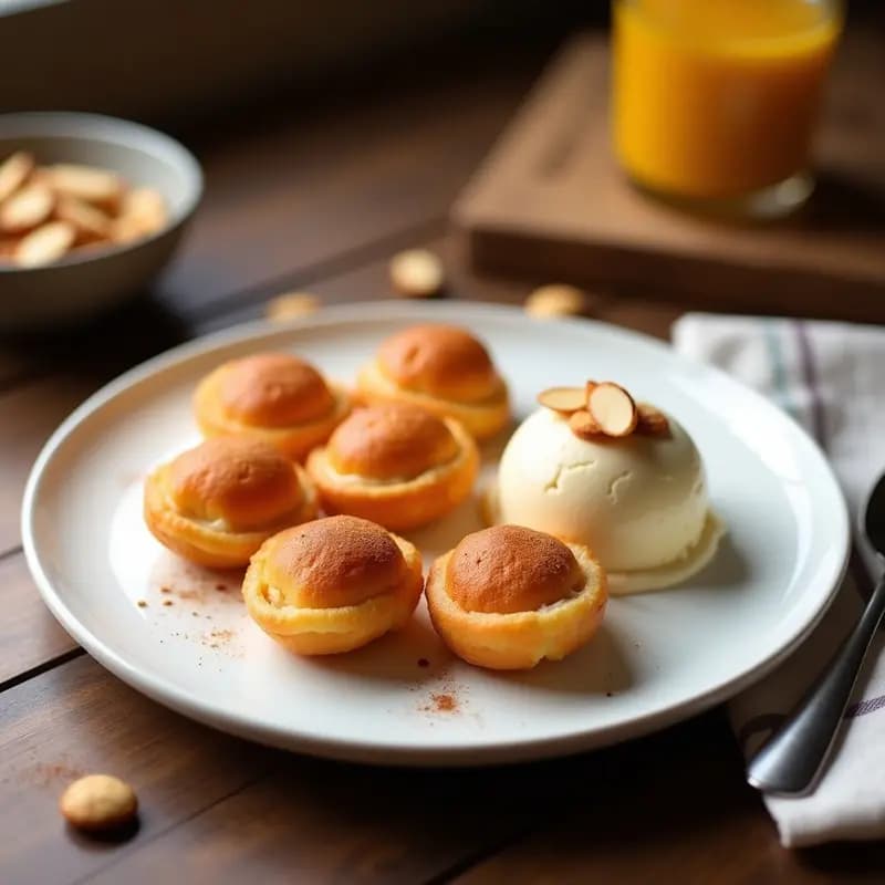 Bunuelos de Viento con Helado de Lucuma: Postre Peruano Sin Harina y Sin Azúcar