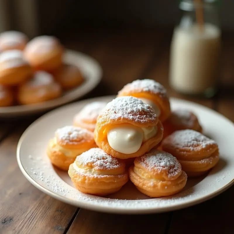 Buñuelos de Viento Rellenos de Nata y Azúcar: Dulce de Feria en Casa