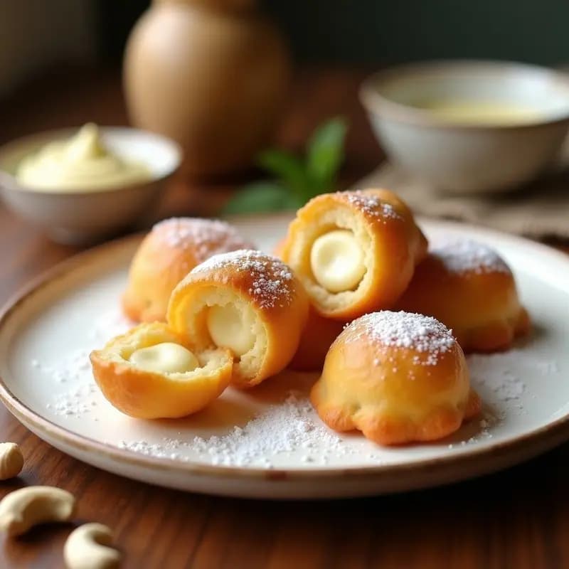 Bunuelos de Viento con Relleno de Queso de Anacardos: Postre Colombiano Sin Lácteos