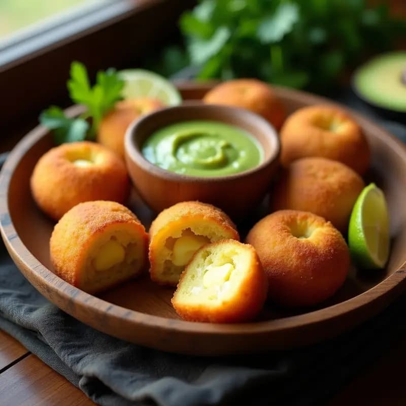 Buñuelos de Yuca Rellenos de Queso de Soja: Aperitivo Colombiano Vegano Crujiente
