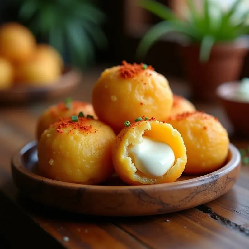 Buñuelos de Yuca Rellena de Queso de Anacardos: Aperitivo Colombiano Sin Lácteos