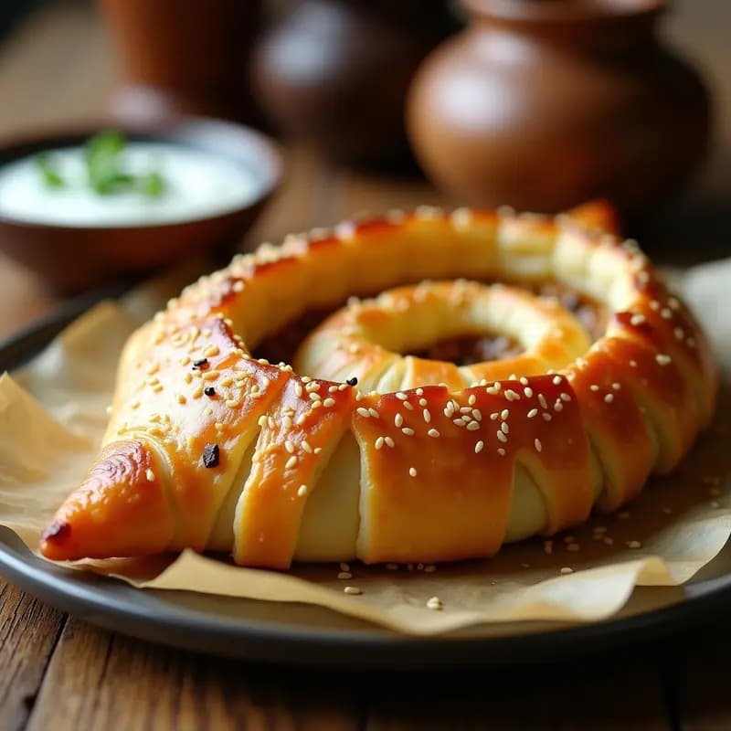 Burek de Carne y Queso: Empanada Balcánica Crujiente con Masa Filo