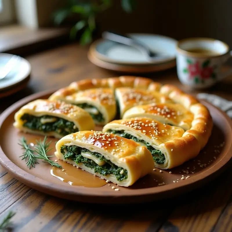 Burek de Espinacas y Feta en Masa Filo: Receta Balcánica Crujiente y Sin Harina