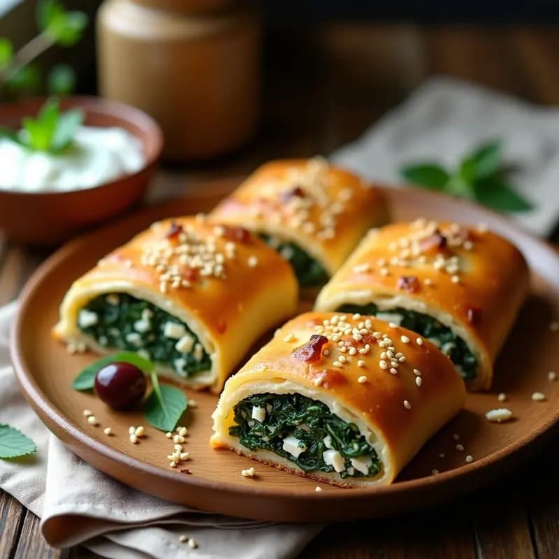 Burek de Espinacas y Queso Feta: Pastel Salado Balcánico en Láminas de Yufka