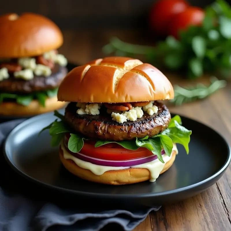 Burger de Champiñones Portobello y Queso Azul: Receta Gourmet en Pan de Brioche