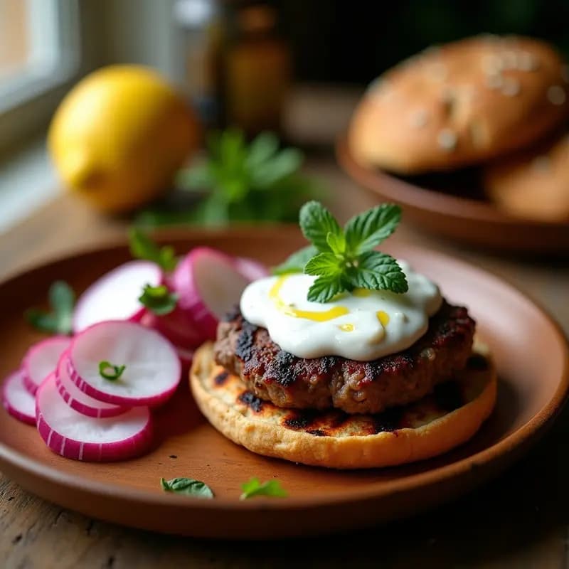 Burger de Cordero con Salsa de Yogur y Ensalada de Rábanos: Receta Turca en Grill