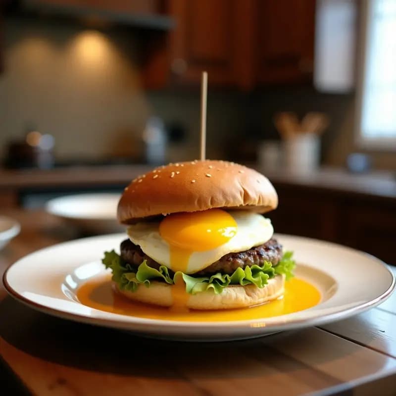 Burger de Desayuno con Huevo Frito, Beicon y Sirope de Arce: Combinación Dulce y Salada